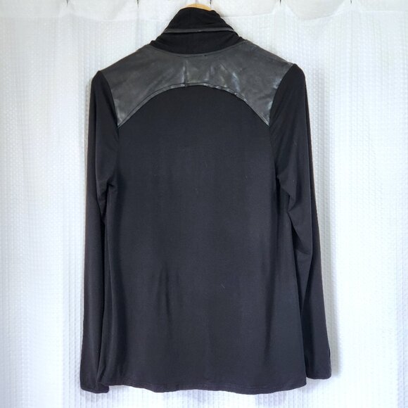 41 Hawthorn Sweater Cardigan Womans Med Relaxed Rayon Blend Faux Leather Black - Picture 2 of 7